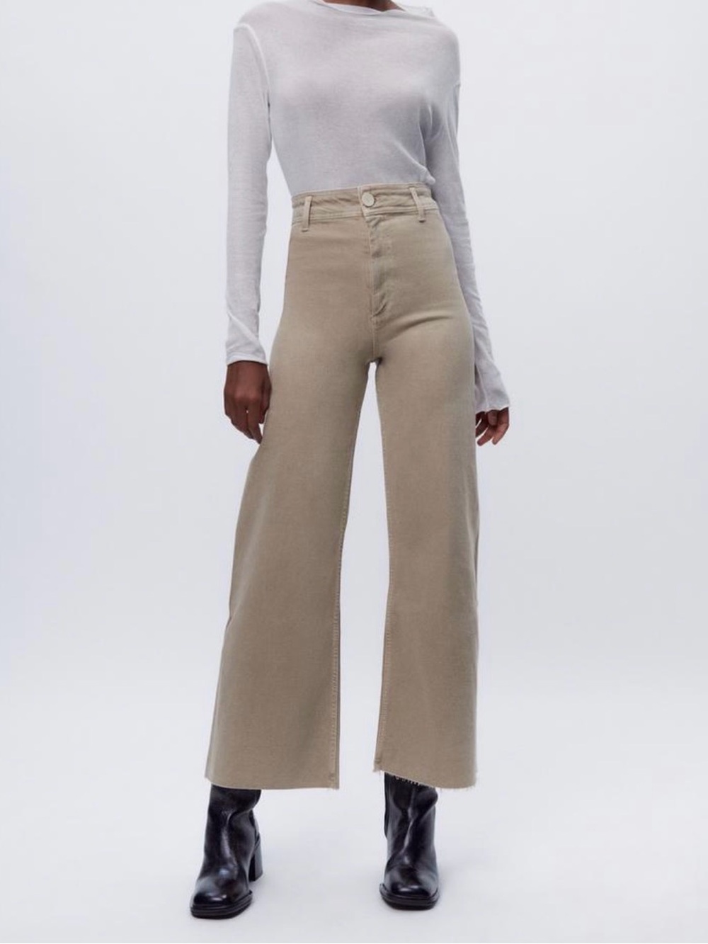 Zara Marine High Waist Wide Leg Pant Beige Sz 4